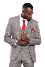 Checked Slim-Fit Grey Men Blazer