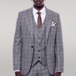 Checked Slim Fit Grey Men Suit - Wessi