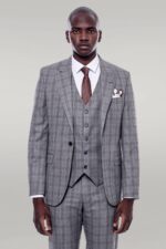 Checked Slim Fit Grey Men Suit
