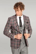Checked Slim Fit Grey Men Suit