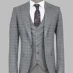 Checked Slim Fit Grey Men Suit - Wessi