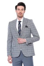 Checked Slim-Fit Grey Men's Blazer