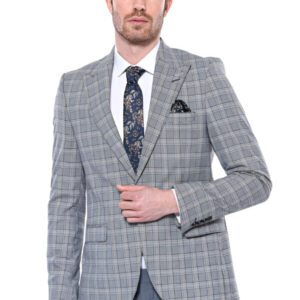 Checked Slim-Fit Grey Men's Blazer - Wessi