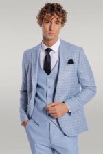 Checked Slim Fit Light Blue Men Suit