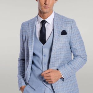Checked Slim Fit Light Blue Men Suit - Wessi