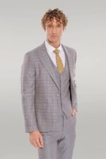 Checked Slim Fit Light Blue Men Suit