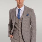 Checked Slim Fit Light Brown Men Suit - Wessi
