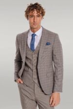 Checked Slim Fit Light Brown Men Suit