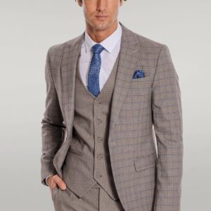 Checked Slim Fit Light Brown Men Suit - Wessi