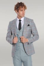 Checked Slim Fit Light Green Men Suit