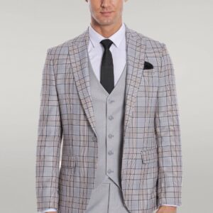 Checked Slim Fit Light Grey Men Suit - Wessi