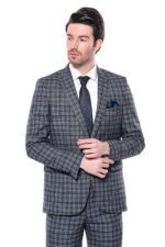 Checked Slim-Fit Navy Blue Men Blazer