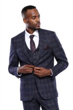 Checked-Slim-Fit-Navy-Blue-Men-Blazer-Wessi-2