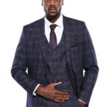 Checked Slim-Fit Navy Blue Men Blazer - Wessi