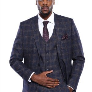 Checked Slim-Fit Navy Blue Men Blazer - Wessi