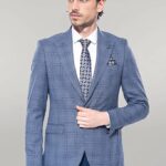 Checked Slim-Fit Single Button Blue Men Blazer - Wessi