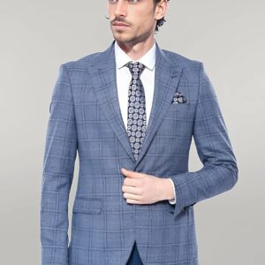 Checked Slim-Fit Single Button Blue Men Blazer - Wessi