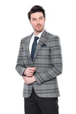 Checked Slim Fit Single Button Green Men Blazer