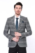 Checked-Slim-Fit-Single-Button-Green-Men-Blazer-Wessi-2