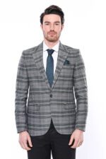 Checked-Slim-Fit-Single-Button-Green-Men-Blazer-Wessi-4