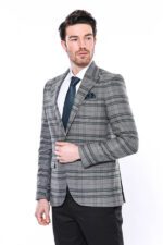 Checked-Slim-Fit-Single-Button-Green-Men-Blazer-Wessi-6