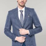 Checked Slim-Fit Single Button Navy Blue Men Blazer - Wessi