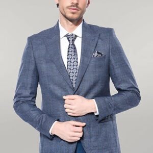 Checked Slim-Fit Single Button Navy Blue Men Blazer - Wessi