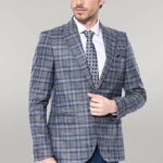 Checked Slim-Fit Single Button Navy Blue Men Blazer - Wessi