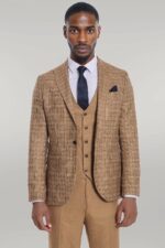 Checked-Slim-Fit-Tan-Men-Suit-Wessi-4
