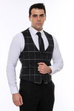 Checked V Neck Anthracite Men Vest