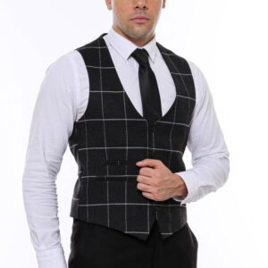 Checked V Neck Anthracite Men Vest - Wessi