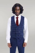 Checked Vest Plain Pants Men Set