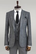 Checked Vested Grey Men Suit