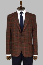 Checked Wool Brown Men Blazer