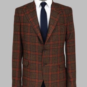 Checked Wool Brown Men Blazer - Wessi