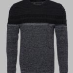 Chest Patterned Circle Neck Grey Men Knitwear - Wessi