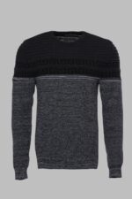 Chest Patterned Circle Neck Grey Men Knitwear