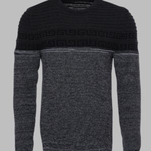 Chest Patterned Circle Neck Grey Men Knitwear - Wessi