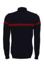 Chest Patterned Turtleneck Navy Blue Men Knitwear