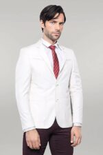 Chest Zippered Detail Cream Linen Jacket