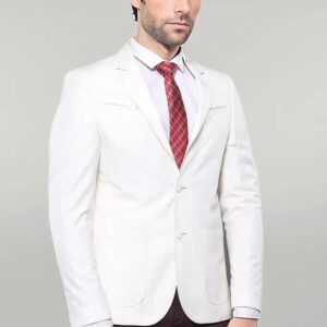 Chest Zippered Detail Cream Linen Jacket | Wessi