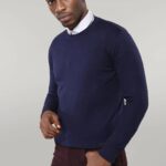 Circle Collar Navy Blue Sweater - Wessi