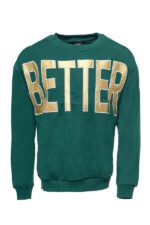 Circle Neck Front Printed Men's Green Sweatshirt