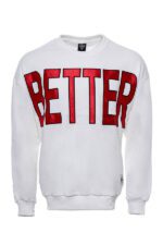 Circle Neck Front Printed Men's White Sweatshirt