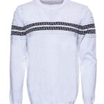 Circle Neck Knitwear Chest Patterned Over White - Wessi