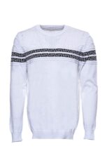 Circle Neck Knitwear Chest Patterned Over White