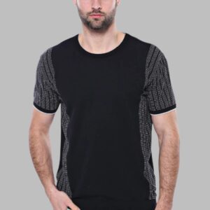 Circle Neck Patterned Black Knitted T-Shirt - Wessi