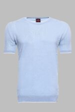 Circle Neck Patterned Blue Knitted T-Shirt