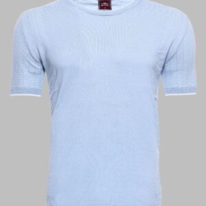 Circle Neck Patterned Blue Knitted T-Shirt - Wessi
