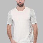 Circle Neck Patterned Cream Knitted T-Shirt - Wessi